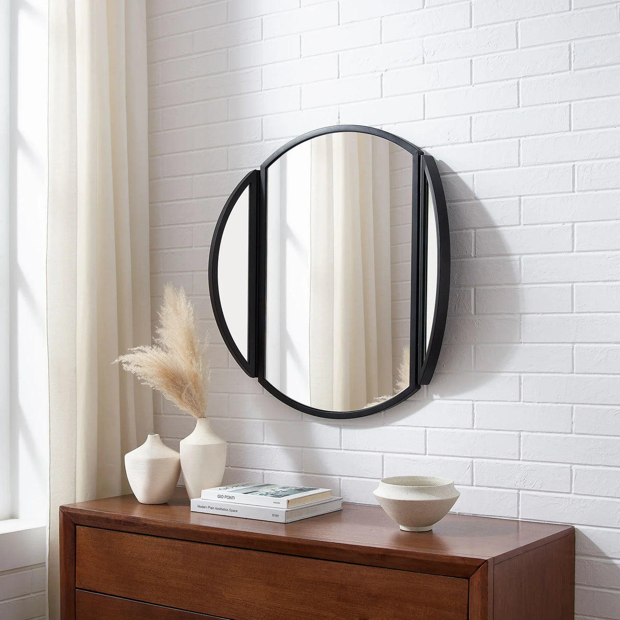 Modern Hinge Round Wall Mirror - Black - Furniture Home Direct