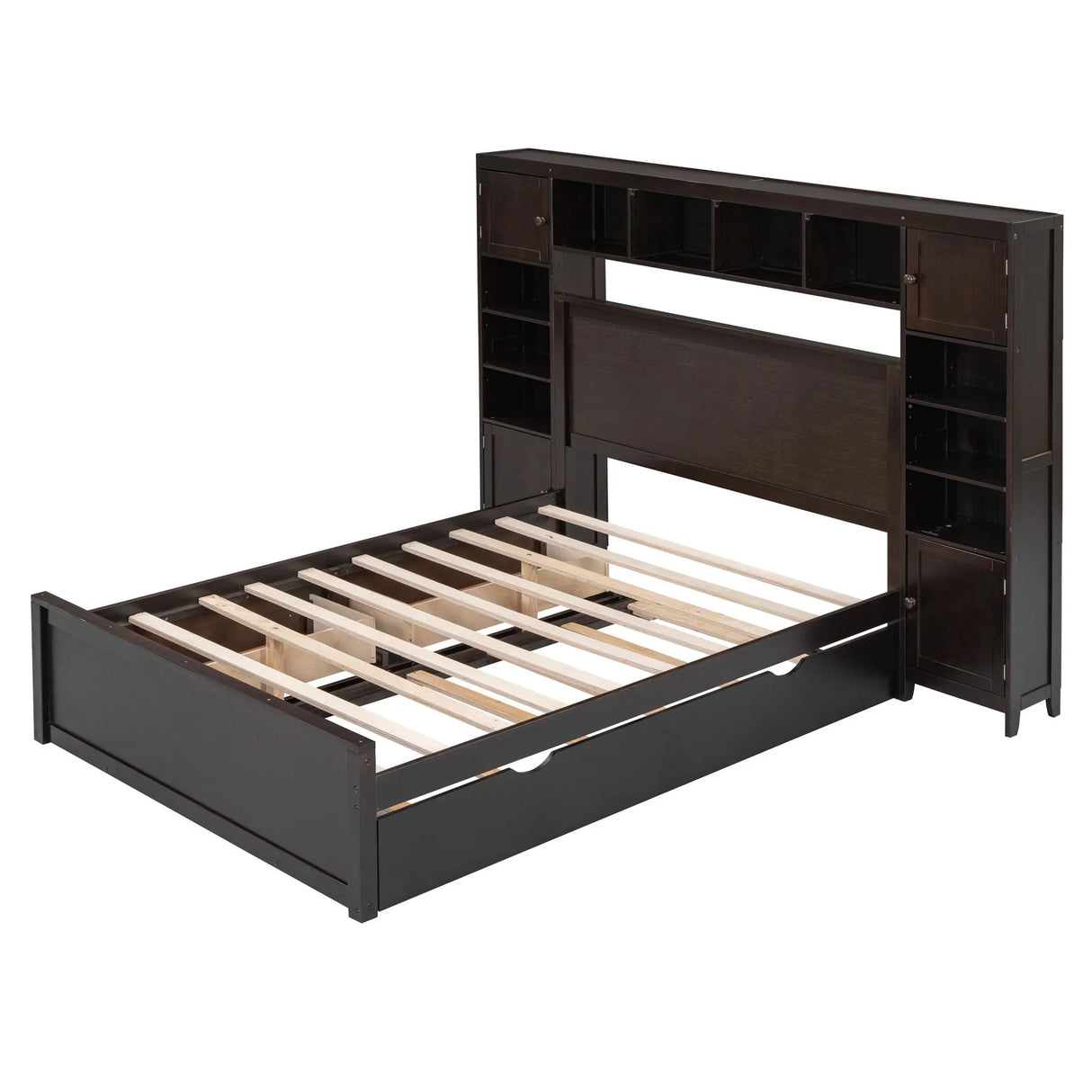 Bed With All In One Cabinet, Shelf And Sockets, Trundle - Furniture Home Direct