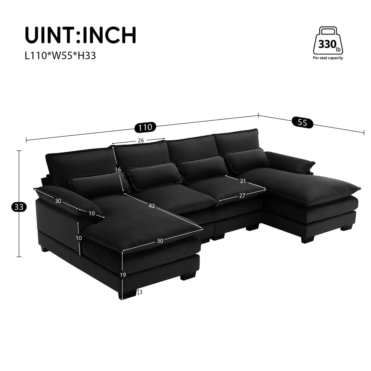 Modern U-Shaped Sectional Sofa With Waist Pillows, 6 Seat Upholstered Symmetrical Sofa Furniture, Sleeper Sofa Couch With Chaise Lounge For Living Room - Furniture Home Direct