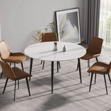 Modern Man-Made Stone Round Metal Dining Table-Position For 6 People - Furniture Home Direct