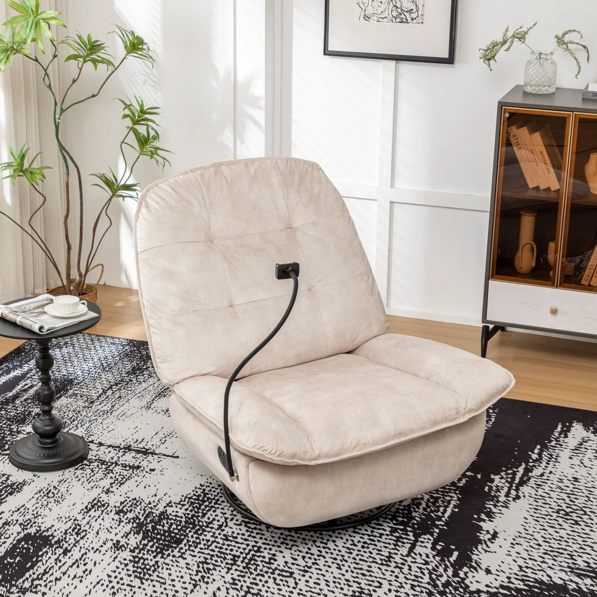 Modern Swivel Gliding Recliner Chair With Rocking Function And Phone Holder, Large Comfortable - Furniture Home Direct