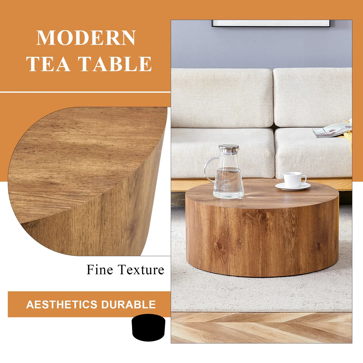 Coffee Table Cylindrical Wood Design Accent Warm Brown - Furniture Home Direct