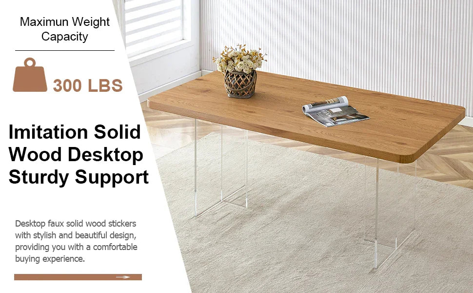 Dining Table With Wooden Top And Clear Acrylic Legs Natural - Furniture Home Direct