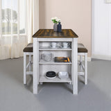 3 Pieces Counter Set Storage Space For Small Space Modern Farmhouse Design Retro Design Easy To Assembly - Antique Dark Oak / Antique White - Furniture Home Direct