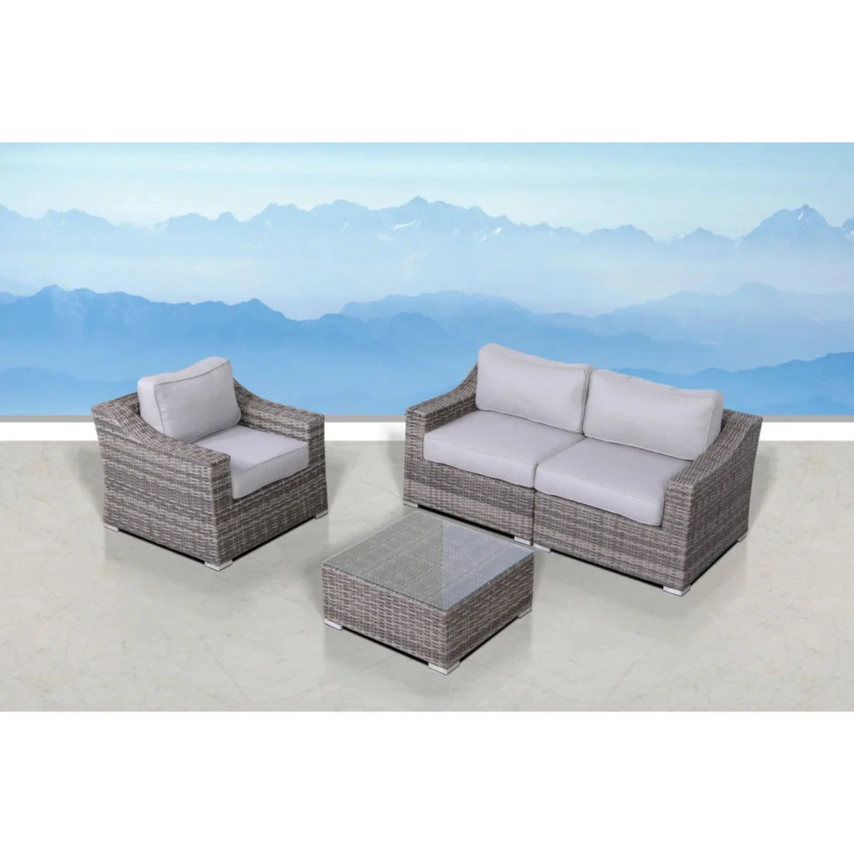 Outdoor Wicker Conversation Set With Cushions, All Weather - Furniture Home Direct