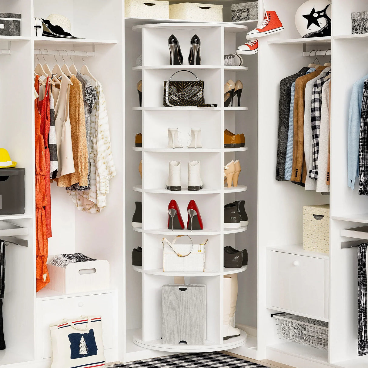 6 Tier Spinning Shoe Rack, Free Standing, 360° Revolving Shoe Organizer - White - Furniture Home Direct