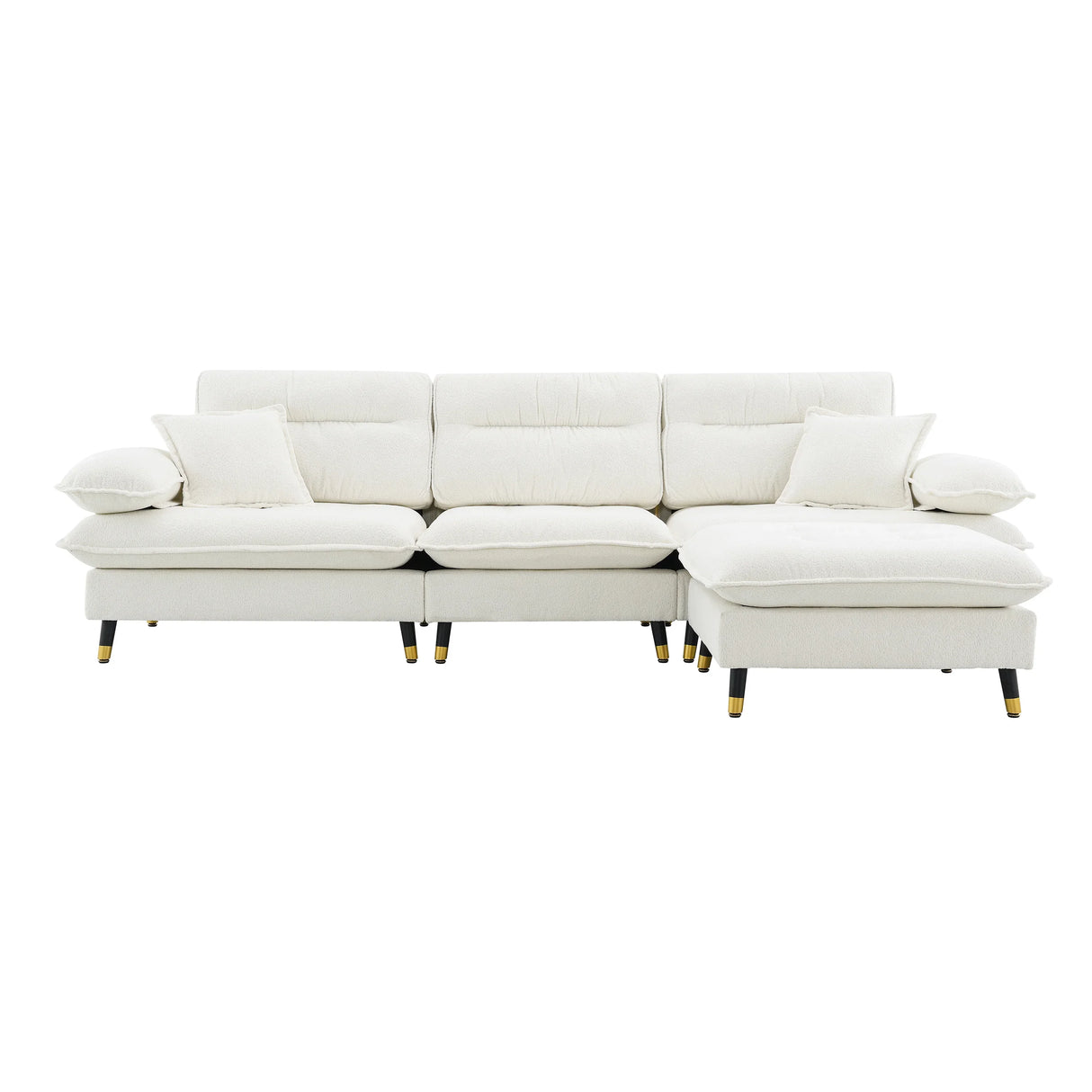 L Shaped Sofa Cloud Chenille Fabric Removable Ottoman White - Furniture Home Direct