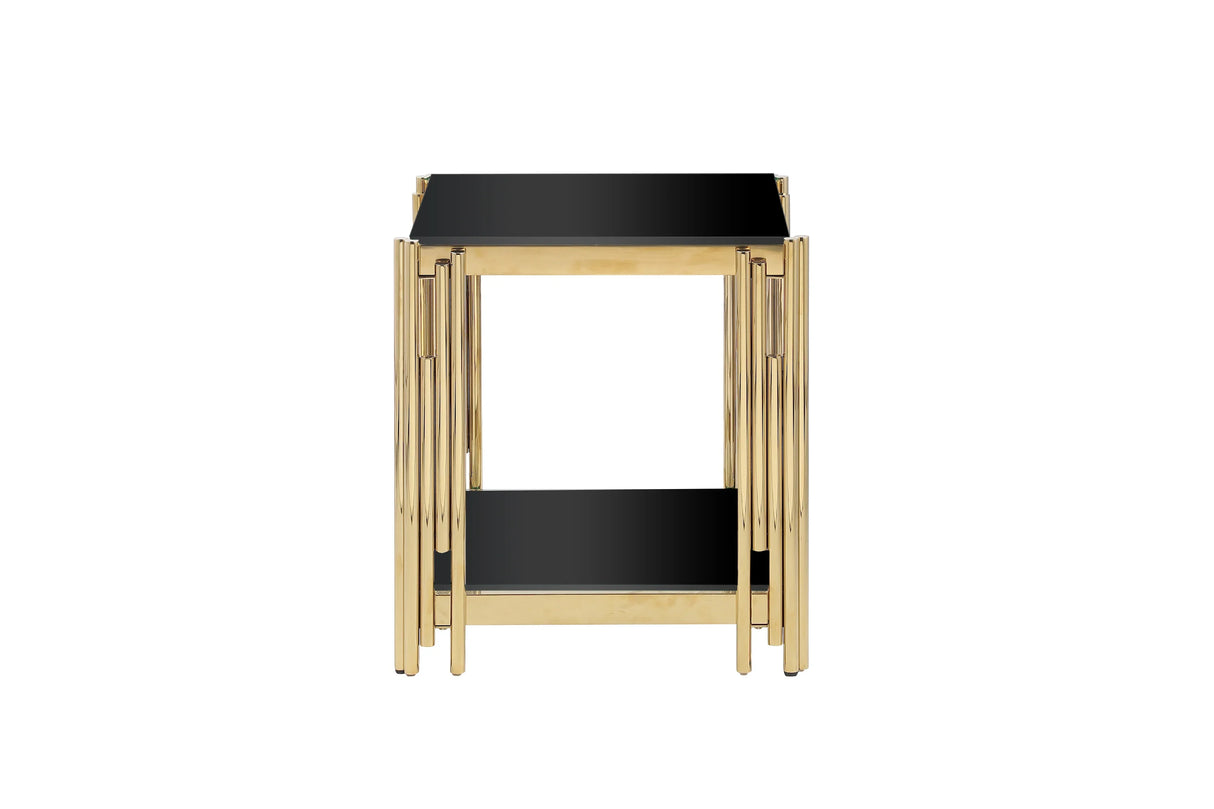 Side Table Polished Black Glass Top Gold Frame Gold - Furniture Home Direct