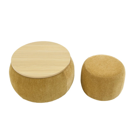 Round Storage Ottoman, 2 In 1 Function, End Table And Ottoman - Furniture Home Direct