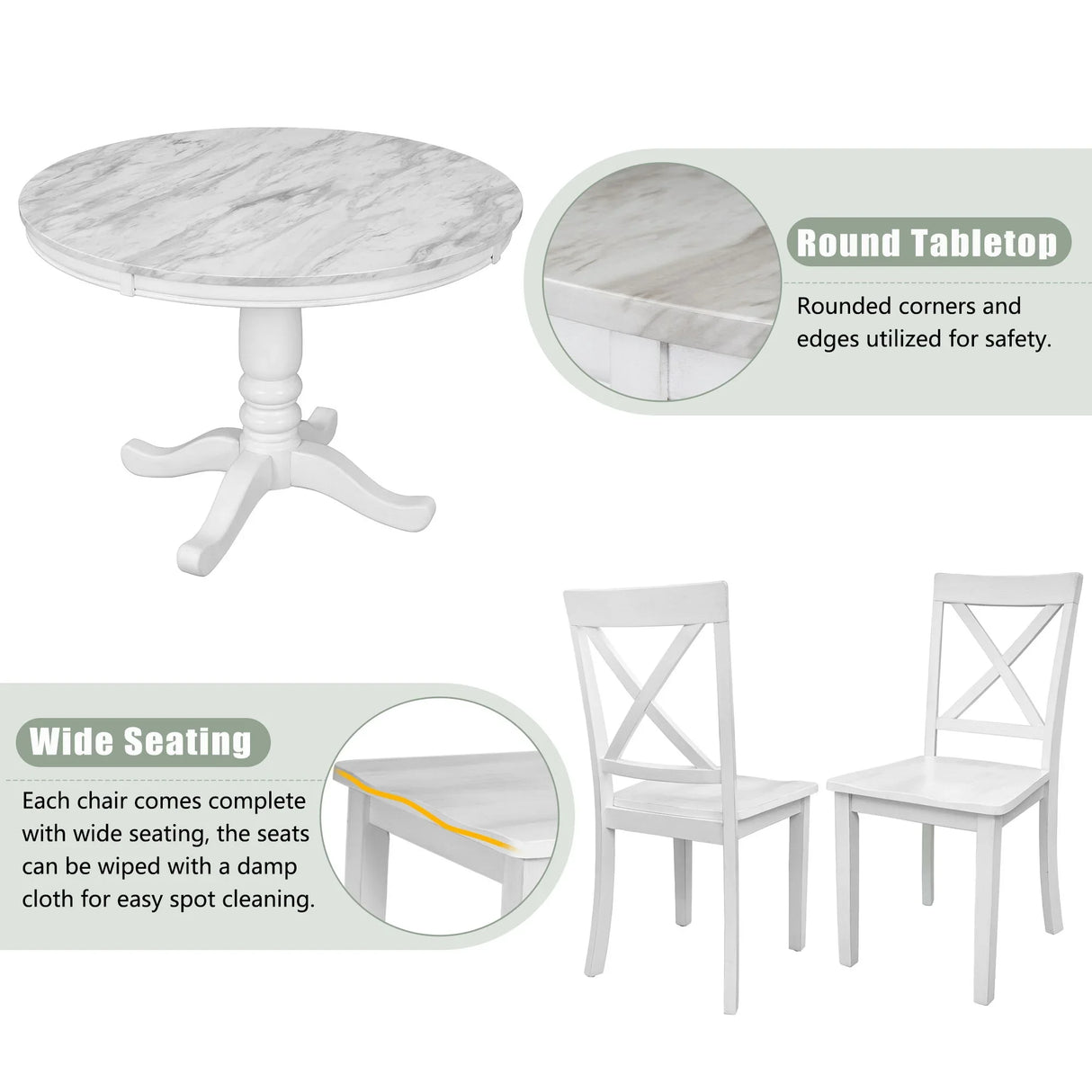 5 Pieces Dining Table And Chairs Set For 4 Persons, Kitchen Room Solid Wood Table With 4 Chairs - Furniture Home Direct