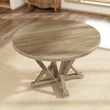 Modern Farmhouse Round Dining Table Solid Wood Rubberwood Antique Finishing Rustic Look Distressed Look Wire Brushed For 4 Seaters - Grayish Brown - Furniture Home Direct