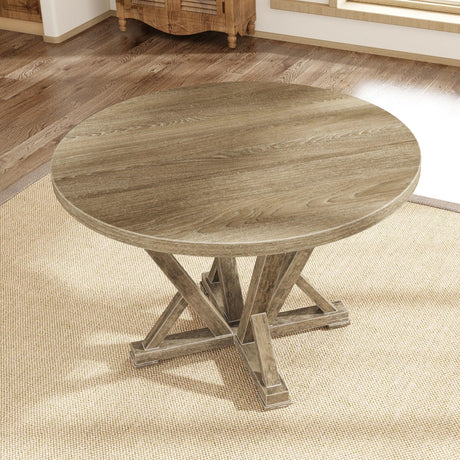 Modern Farmhouse Round Dining Table Solid Wood Rubberwood Antique Finishing Rustic Look Distressed Look Wire Brushed For 4 Seaters - Grayish Brown - Furniture Home Direct