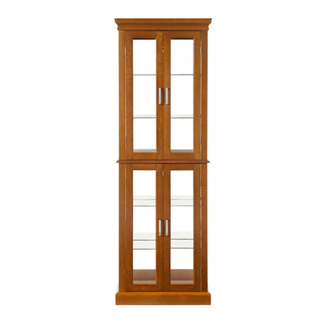 Curio Cabinet Lighted Curio Diapaly Cabinet With Adjustable Shelves And Mirrored Back Panel, Tempered Glass Doors (6 Tier), (E26 Light Bulb Not Included) - Furniture Home Direct