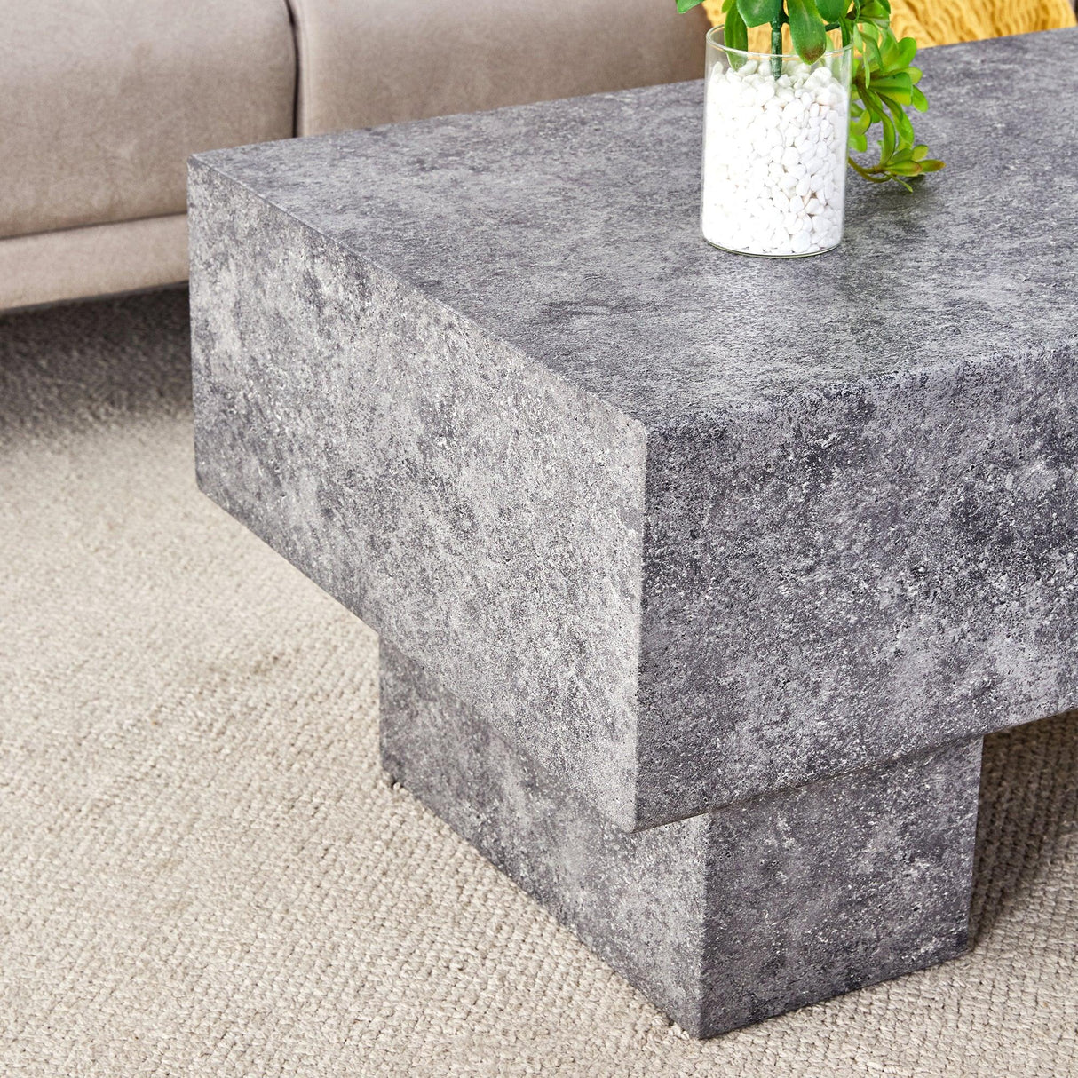 Coffee Table Modern Minimalist Stone Look MDF Textured Gray - Furniture Home Direct