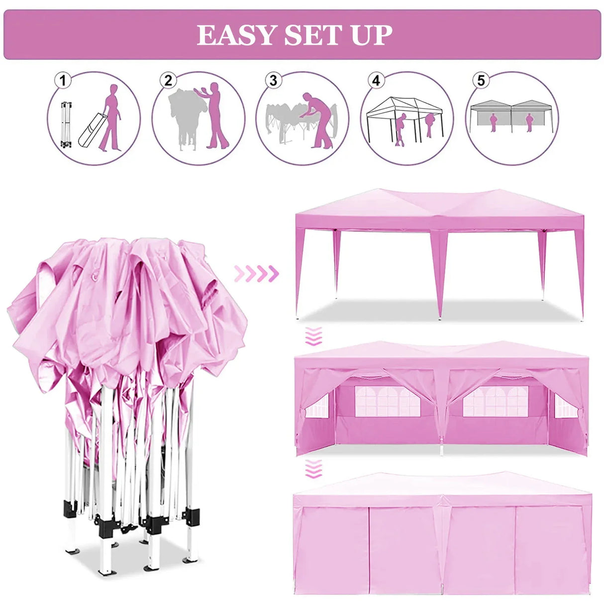 10'X20' Folding Canopy With 6 Removable Sidewalls Outdoor Event Shelter UPF 50+ Gazebo Portable Tents For Parties Beach Camping Wedding Ez Pop Up Canopy - Furniture Home Direct