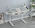 38.18" Hand Crank Adjustable Drafting Table Drawing Desk With 2 Metal Drawers With Stool - Furniture Home Direct