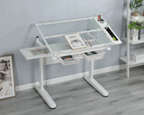38.18" Hand Crank Adjustable Drafting Table Drawing Desk With 2 Metal Drawers With Stool - Furniture Home Direct