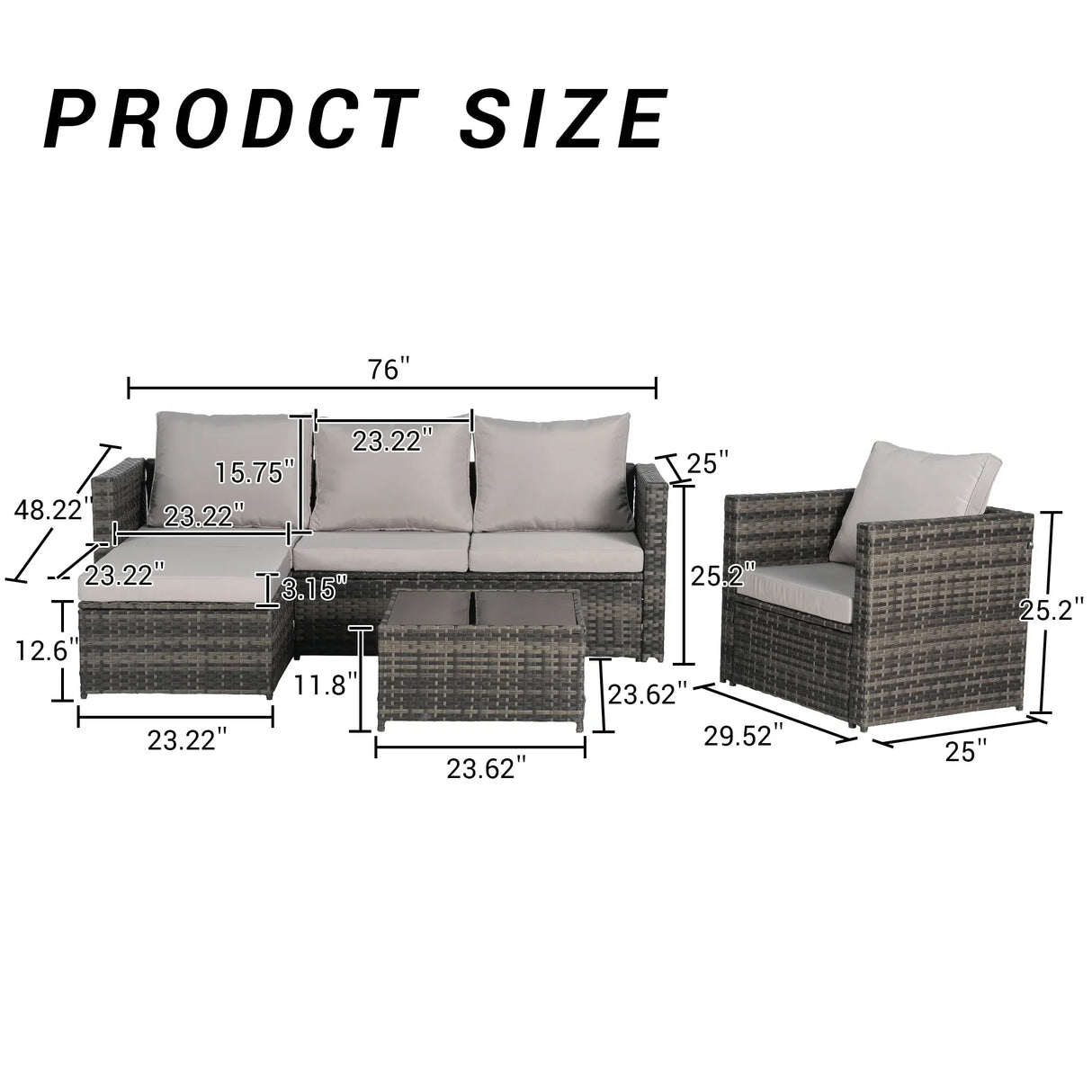 4 Piece Patio Sectional Set With Coffee Table - Gray - Furniture Home Direct