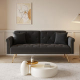 Luxurious Velvet Sofa Bed With Nail Head Trim And Matching Pillow - Furniture Home Direct
