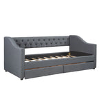 Twin Size Upholstered Daybed With Two Drawers, Slat Support - Gray - Furniture Home Direct