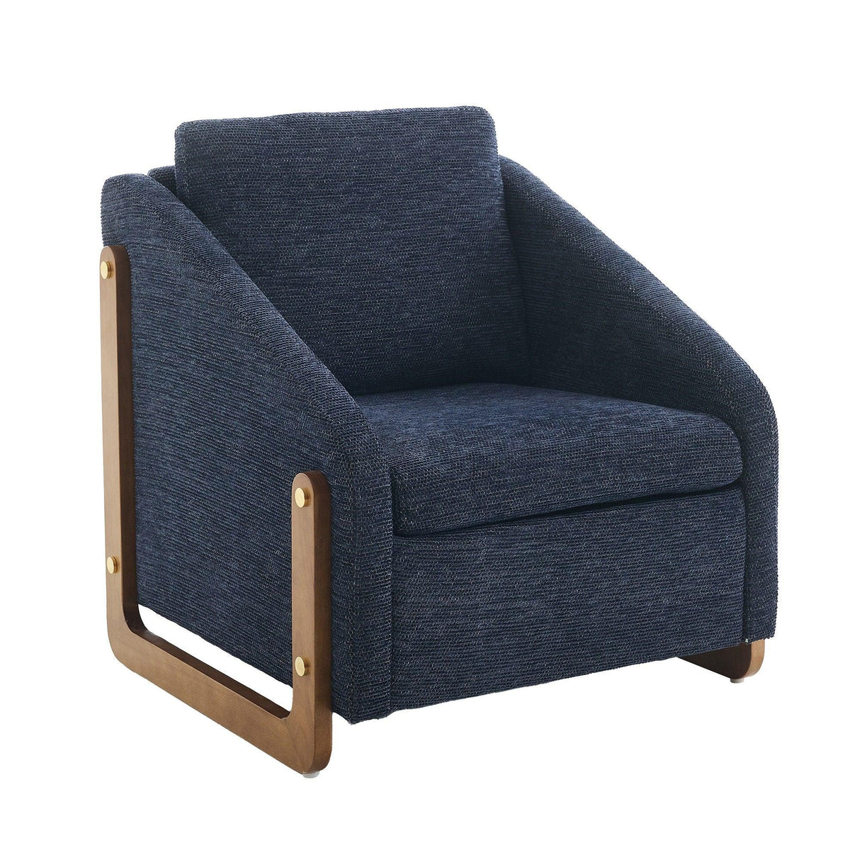 Modern Chenille Upholstered Armchair With Wooden Side Frame - Furniture Home Direct