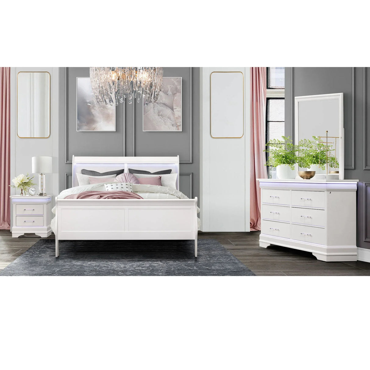 Charlston - 5 Piece Bedroom Set With LED Headboard - Furniture Home Direct