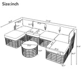 7 Piece Outdoor Patio All-Weather Rattan Sectional Sofa Set With Thick Cushions And Pillows - Beige - Furniture Home Direct