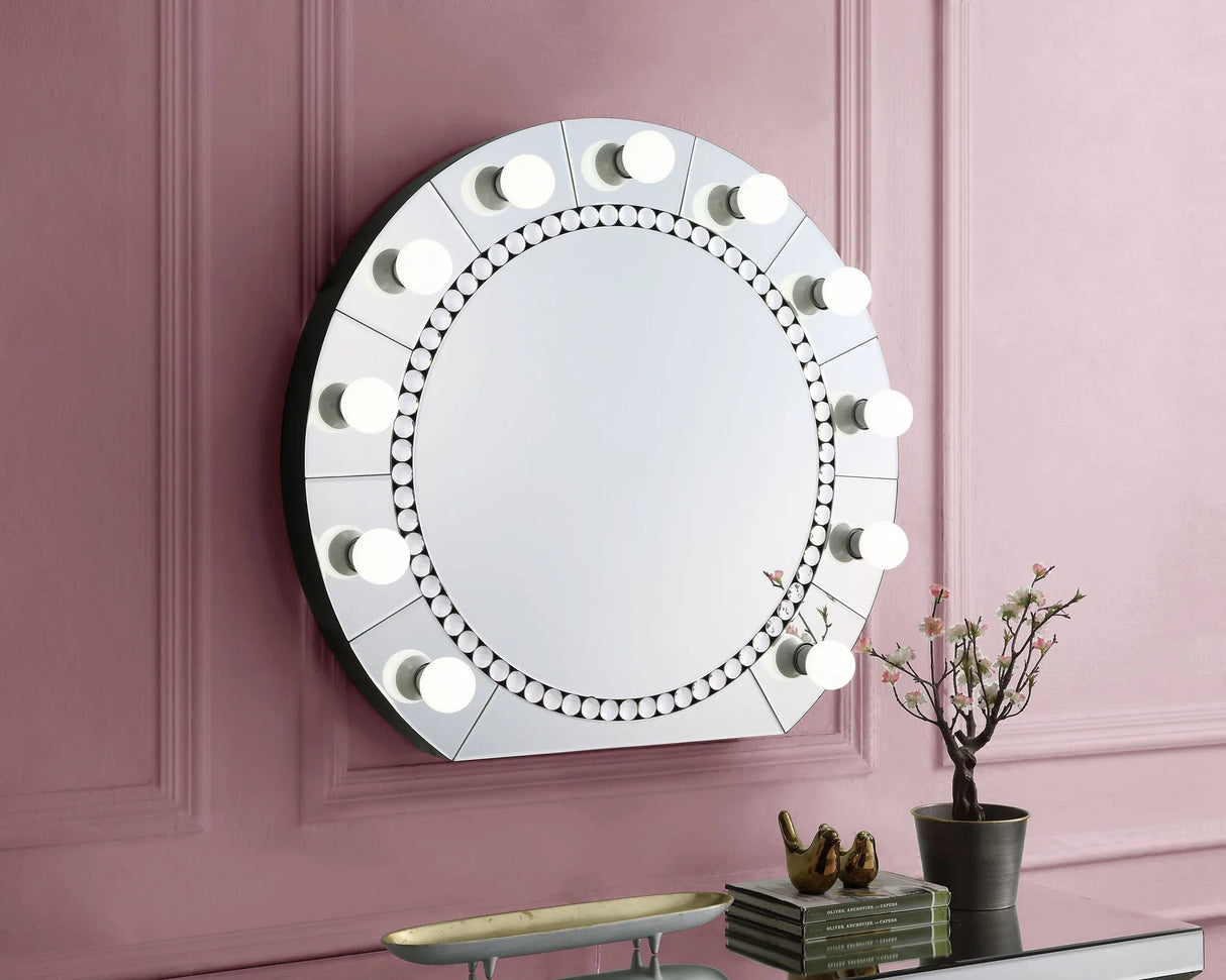 Farai - Glam Mirrored Faux Crystal Diamonds Wall Decor Mirror - Silver - Furniture Home Direct