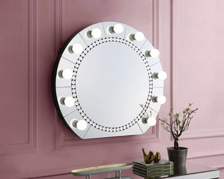 Farai - Glam Mirrored Faux Crystal Diamonds Wall Decor Mirror - Silver - Furniture Home Direct