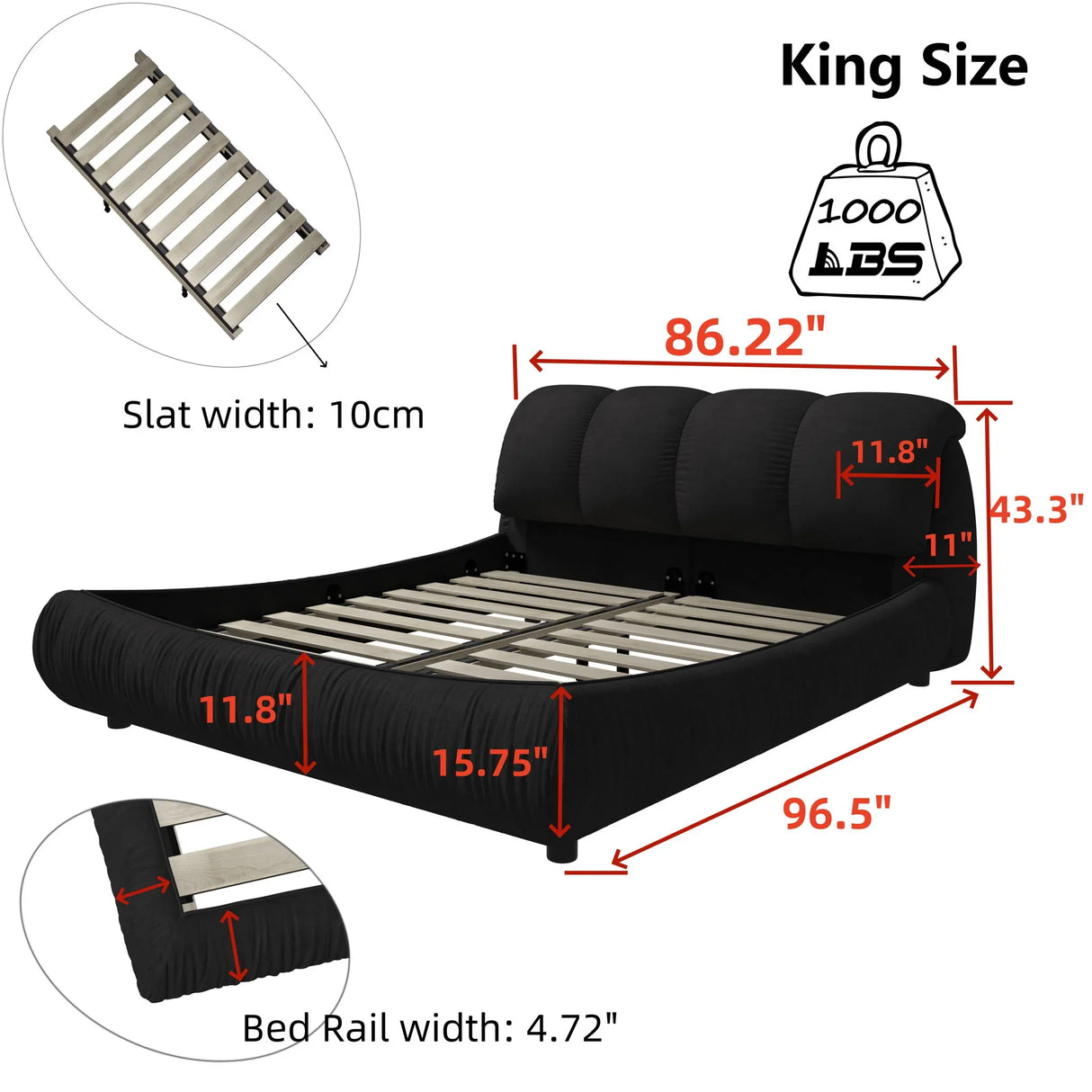 Luxury Upholstered Platform Bed With Oversized Padded Backrest And Solid Wood Frame - Furniture Home Direct