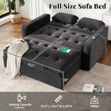 66.5" Upholstered Loveseat With Pull Out Bed, Two Throw Pillows, Dual USB Charging Port and Adjustable Backrest - Black - Furniture Home Direct