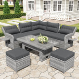 Outdoor Furniture Set Patio Rattan Furniture Set With Adjustable Table, Recliners With Extendable Side Tables And 2 Ottomans - Furniture Home Direct