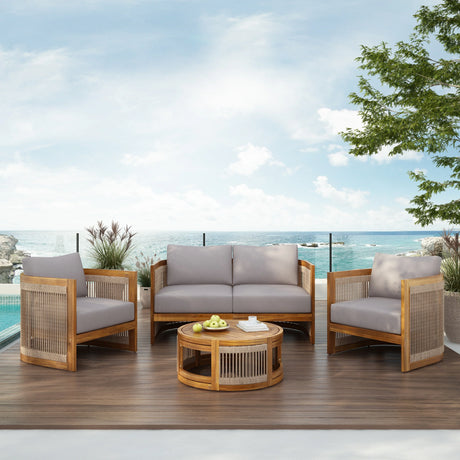 4 Piece Outdoor Set With Barrel Style Chairs - Brown - Furniture Home Direct