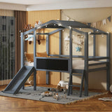 Loft House Bed With Ladder And Slide, With Blackboard And Light Strip On The Roof - Furniture Home Direct