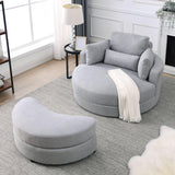 Linen Barrel Swivel Chair With Storage Ottoman - Furniture Home Direct