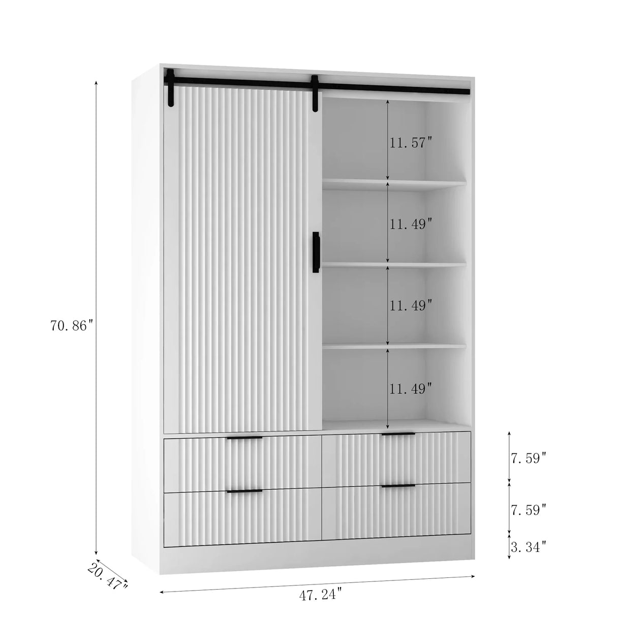 Tall Armoire With Sliding Barn Door Drawers Storage White - Furniture Home Direct