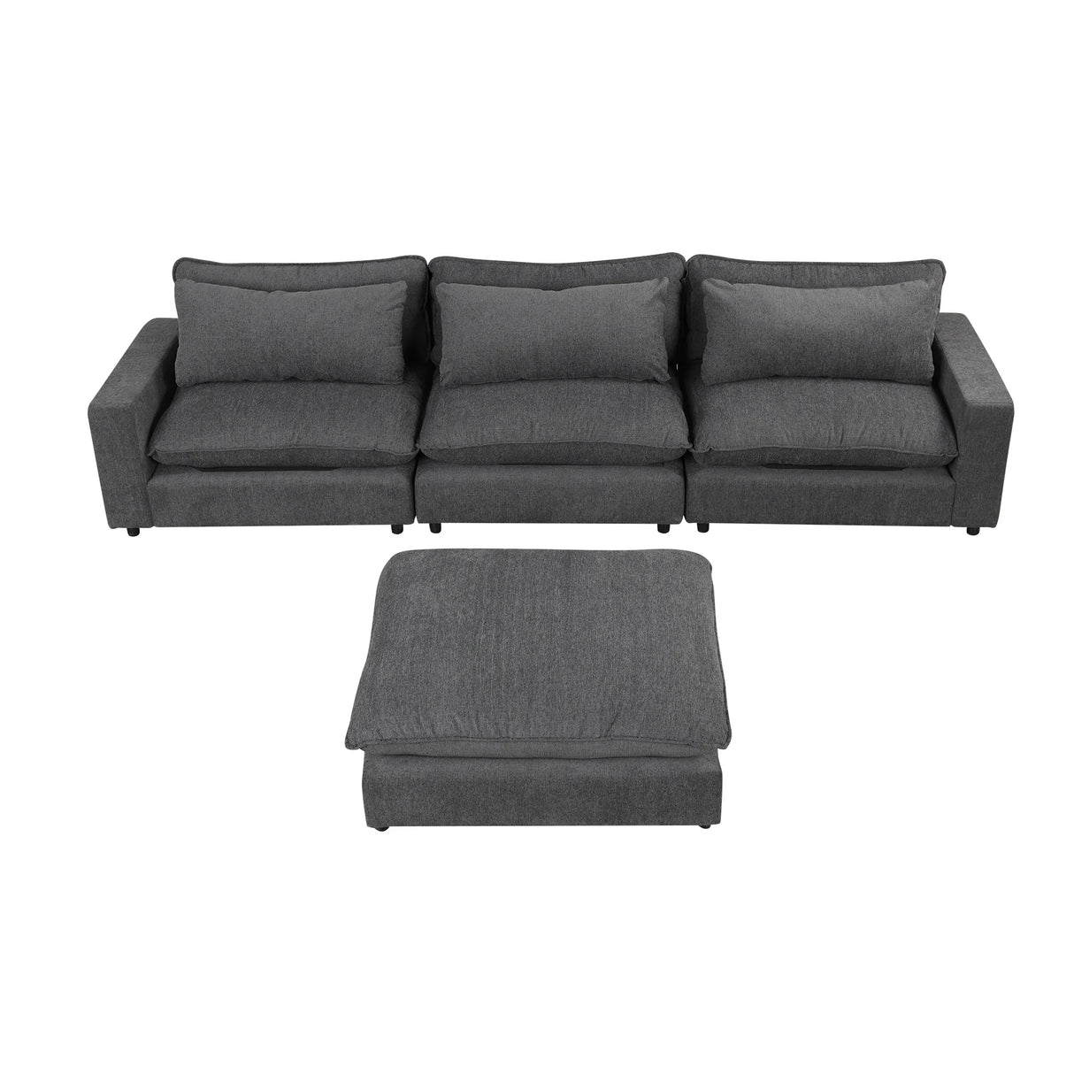 Chenille Cloud Sectional with Ottoman, Charging Ports and Three Back Pillows - Grey - Furniture Home Direct