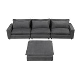 Chenille Cloud Sectional with Ottoman, Charging Ports and Three Back Pillows - Grey - Furniture Home Direct