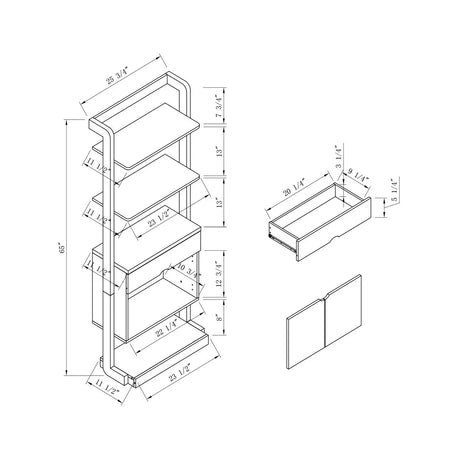 Contemporary Bookcase Four Open Shelve One Drawer Two Cabinets With Open Shelve - White / Gray - Furniture Home Direct