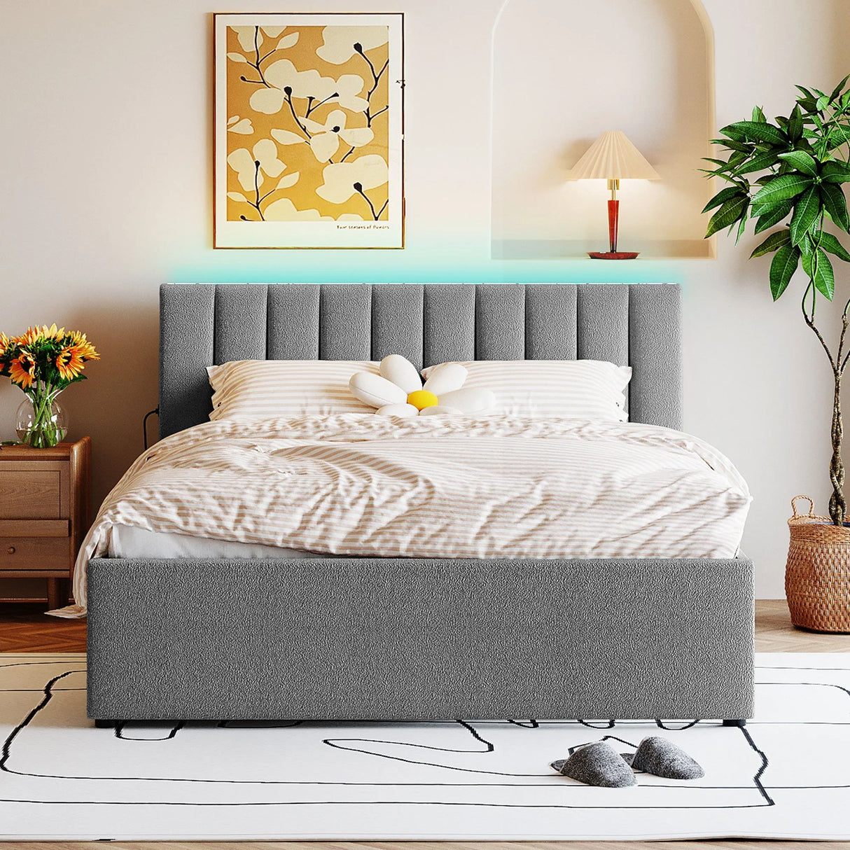 Upholstered Platform Bed With Trundle - Furniture Home Direct