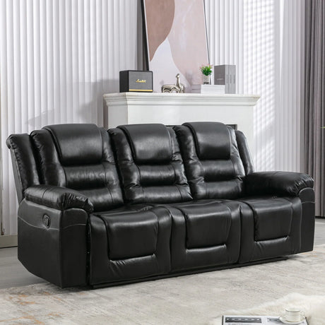 3 Seater Home Theater Recliner Manual Recliner Chair With Two Built-In Cup Holders For Living Room - Furniture Home Direct