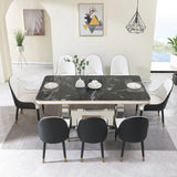 Luxury Modern Dining Table With 6 Chairs Marble Top Titanium Plated Base - Black - Furniture Home Direct