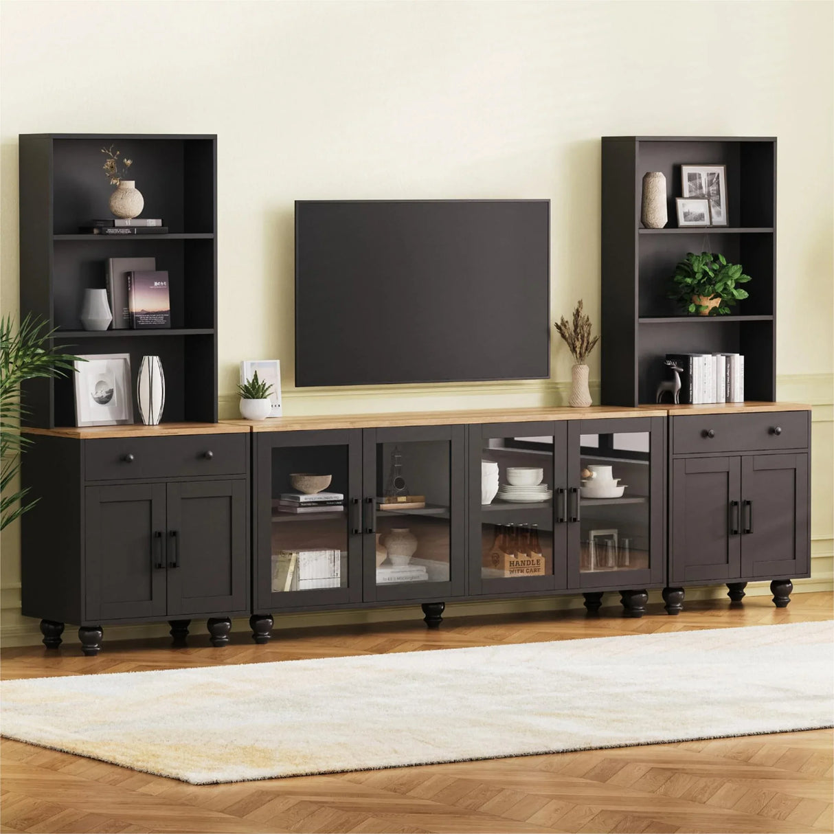 Farmhouse TV Stand With Solid Wood Gourd Shaped Legs For TVs Up To 70" - Furniture Home Direct