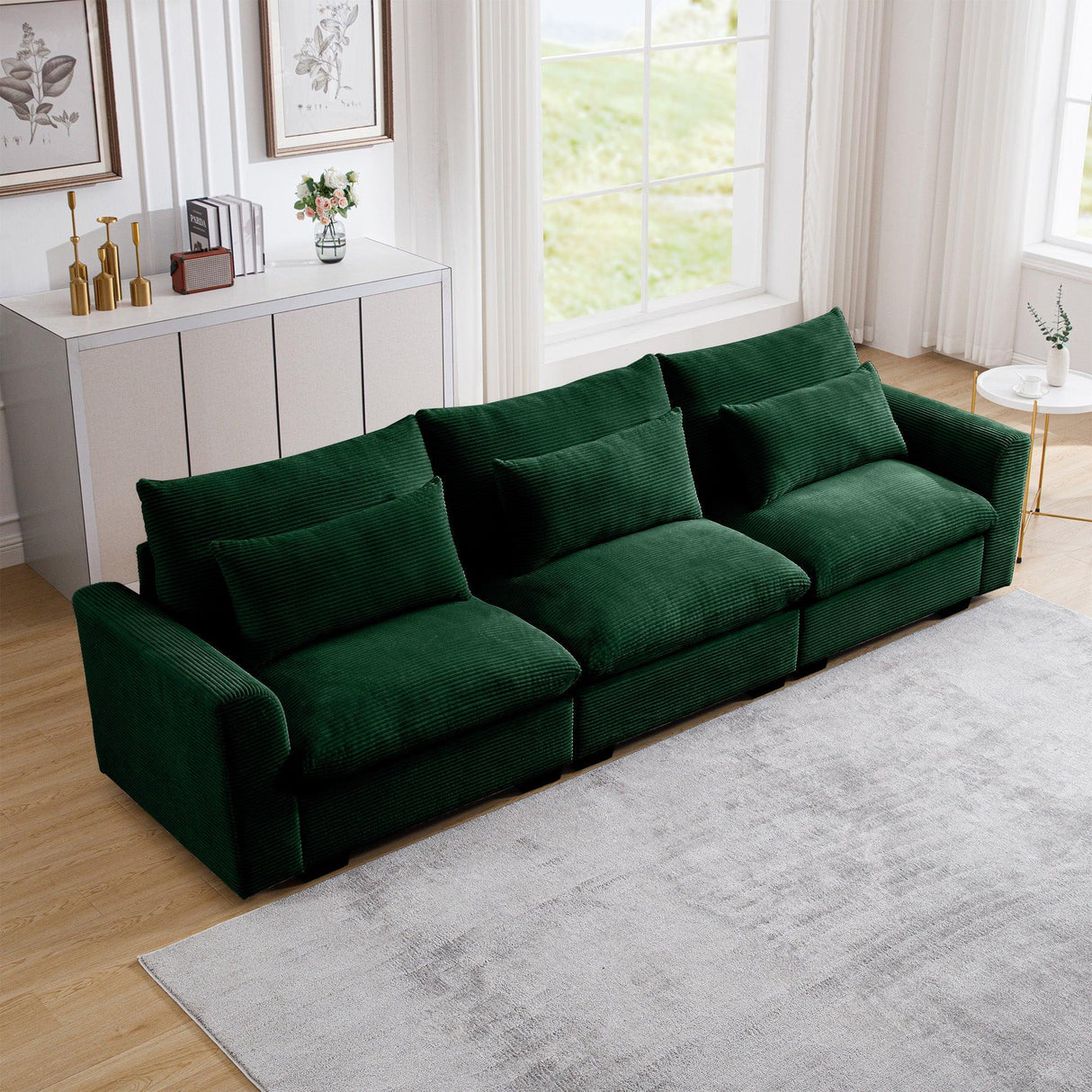 3 Seater Deep Sofa - Green Corduroy - Furniture Home Direct