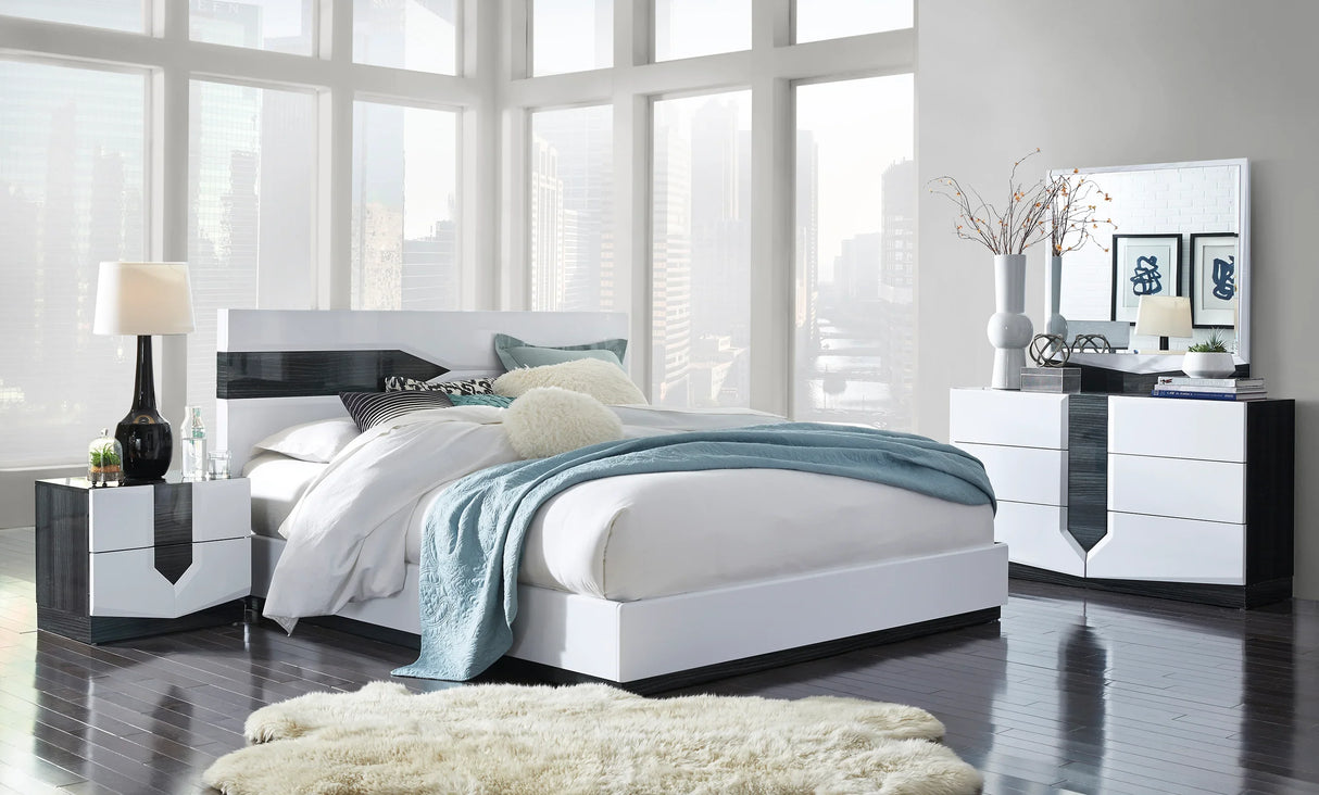 King Bedroom Set Bed Dresser Mirror Chest Nightstand White - Furniture Home Direct