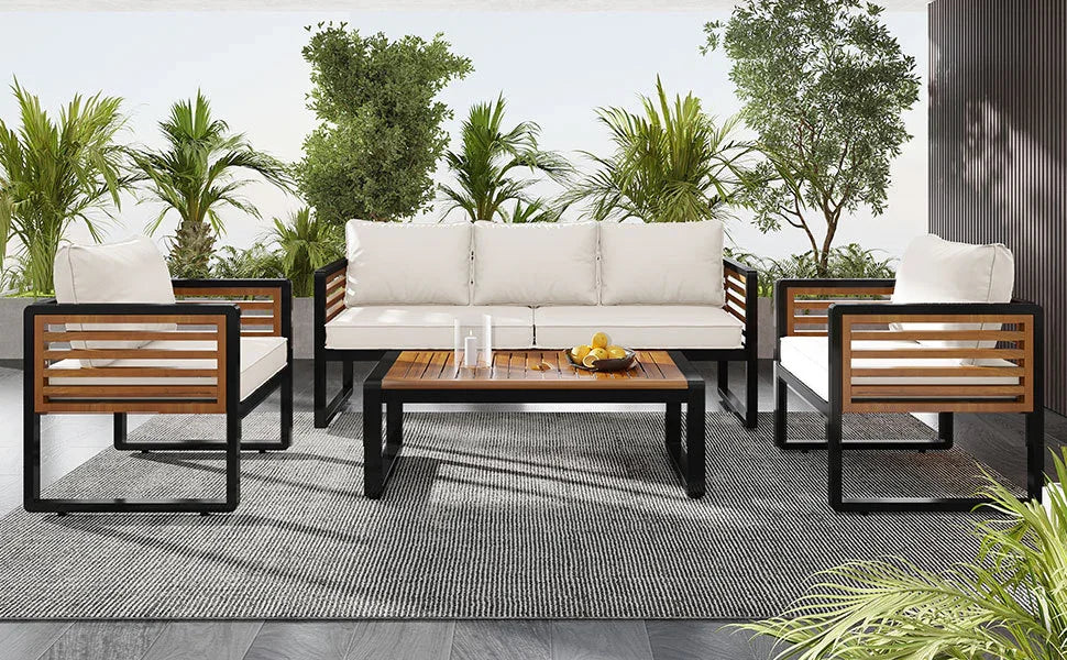 4 Piece Outdoor Conversation Set - Beige - Furniture Home Direct