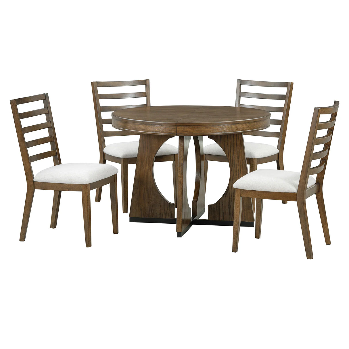 Dining Set Round Table With Four Upholstered Chairs Walnut - Furniture Home Direct