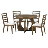 Dining Set Round Table With Four Upholstered Chairs Walnut - Furniture Home Direct