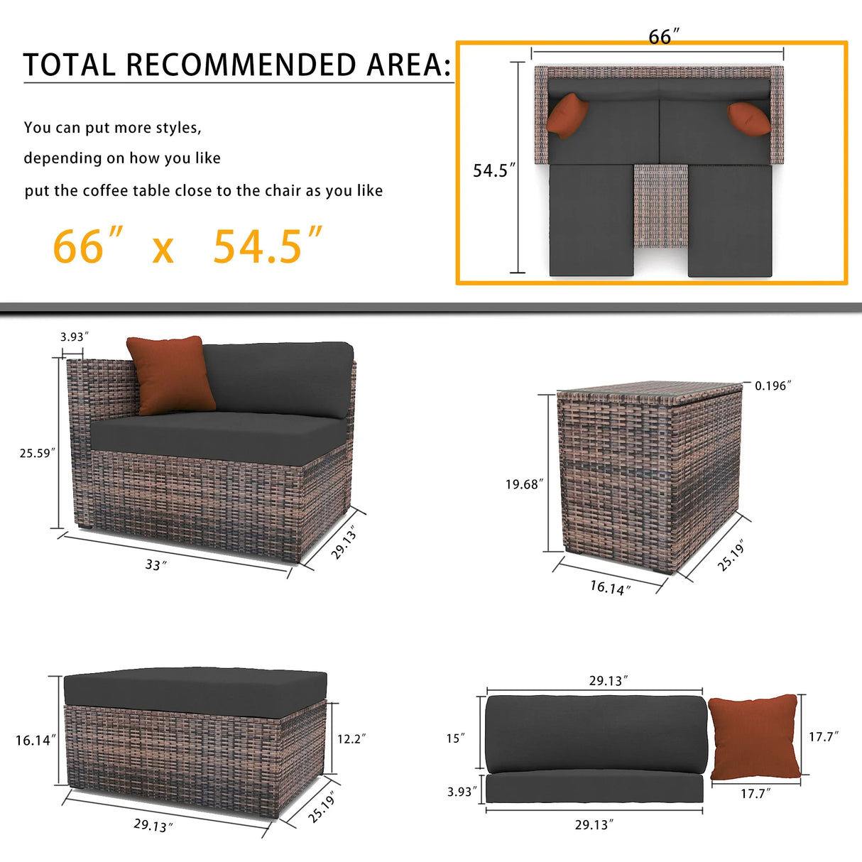 5 Piece Wicker Patio Set With Cushions - Furniture Home Direct