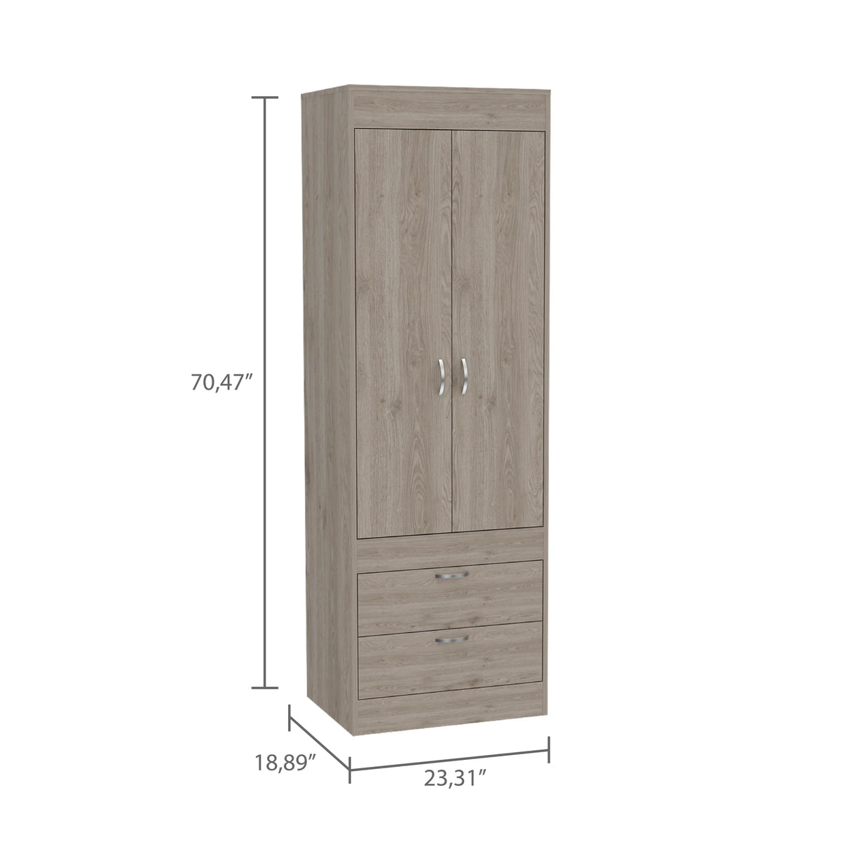 Wardrobe With Double Doors And Drawers In Light Gray - Furniture Home Direct